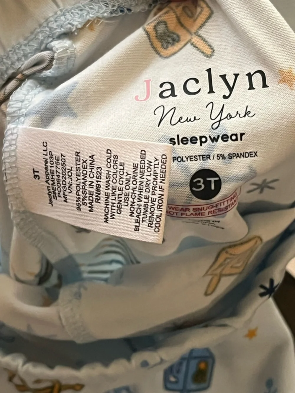 New - Jaclyn Light Blue Hanukkah Print Kids Pajama Set